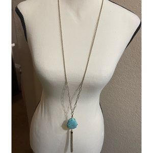 Landry Gold Toned Turquoise-Look Tasseled Necklace